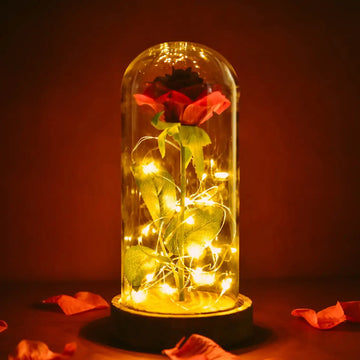 Artificial Flowers Eternal Rose In Glass Dome with Led Light Romantic Mother' Day Gifts for Women